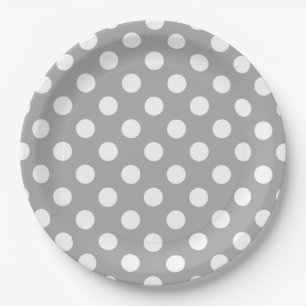 Assiettes En Carton Pois blancs sur gris