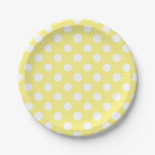 Assiettes En Carton Pois blancs sur jaune citron