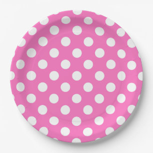 Assiettes En Carton Pois blancs sur rose