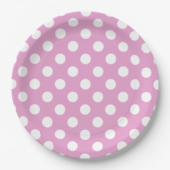Assiettes En Carton pois blancs sur rose pâle (Devant)