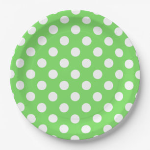 Assiettes En Carton Pois blancs sur vert pomme