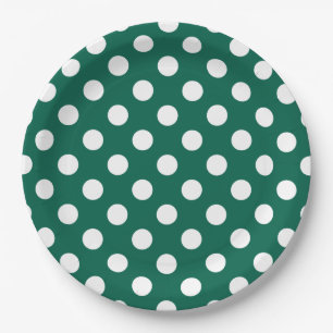 Assiettes En Carton Pois blancs sur vert sauge