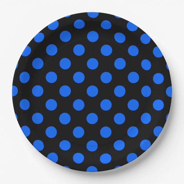 Assiettes En Carton Pois bleu et noir (Devant)
