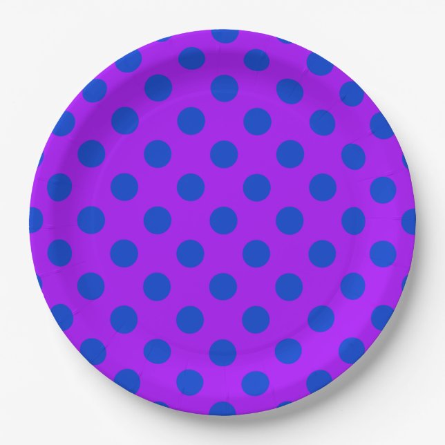Assiettes En Carton Pois bleus sur violet (Devant)