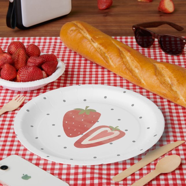 Assiettes En Carton Pois de fraises (Pique-nique)