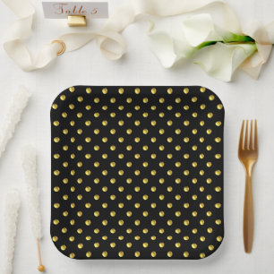 Assiettes En Carton Pois d'or en noir