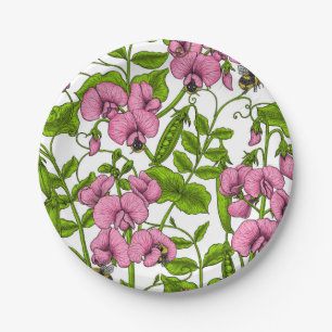 Assiettes En Carton Pois doux et bourdons, rose, vert et blanc