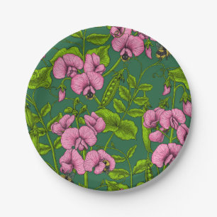 Assiettes En Carton Pois doux et bourdons, vert et rose