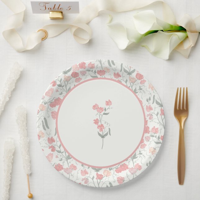 Assiettes En Carton Pois doux Mariage rose (Mariage)