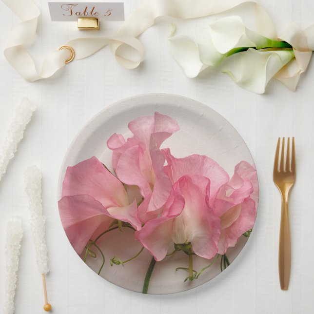 Assiettes En Carton Pois doux roses gros (Mariage)