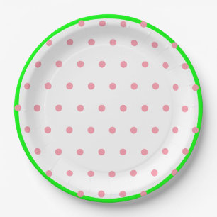 Assiettes En Carton Pois géométriques verts de la Monnaie rose