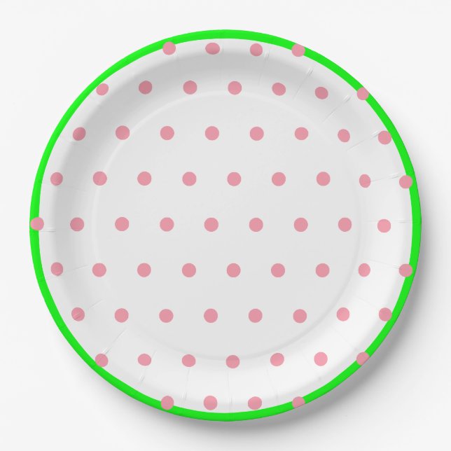 Assiettes En Carton Pois géométriques verts de la Monnaie rose (Devant)