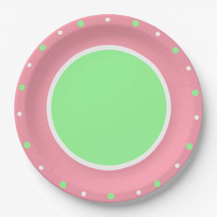 Assiettes En Carton Pois géométriques verts de la Monnaie rose