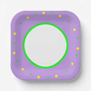 Assiettes En Carton Pois géométriques violet jaune vert