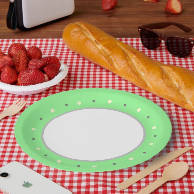 Assiettes En Carton Pois gris crème vert géométrique (Pique-nique)