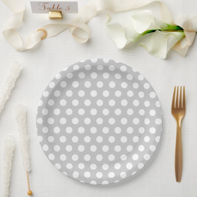 Assiettes En Carton Pois gris et blancs (Mariage)