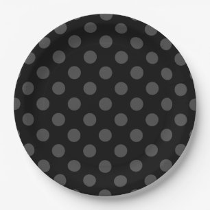 Assiettes En Carton Pois gris sur noir