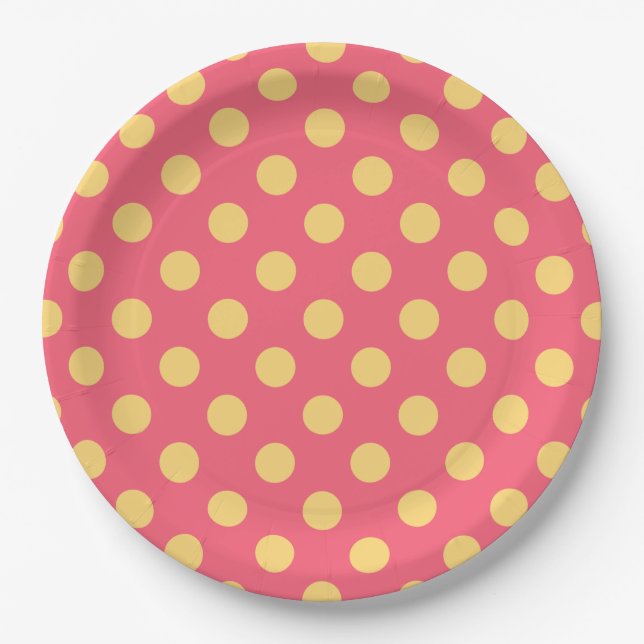 Assiettes En Carton Pois jaunes sur corail (Devant)