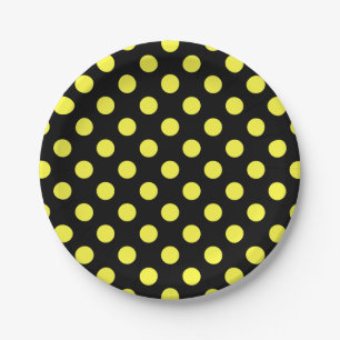 Assiettes En Carton Pois jaunes sur fond noir