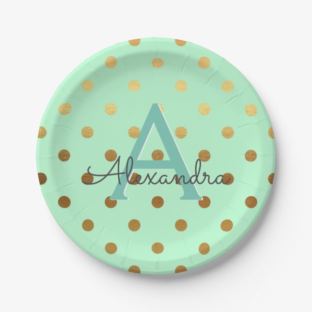 Assiettes En Carton Pois Monogramme de Monnaie et d'or (Devant)