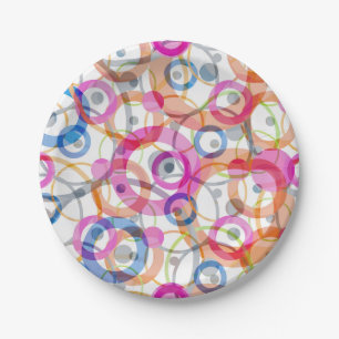 Assiettes En Carton Pois multicolores, cercles sur un blanc