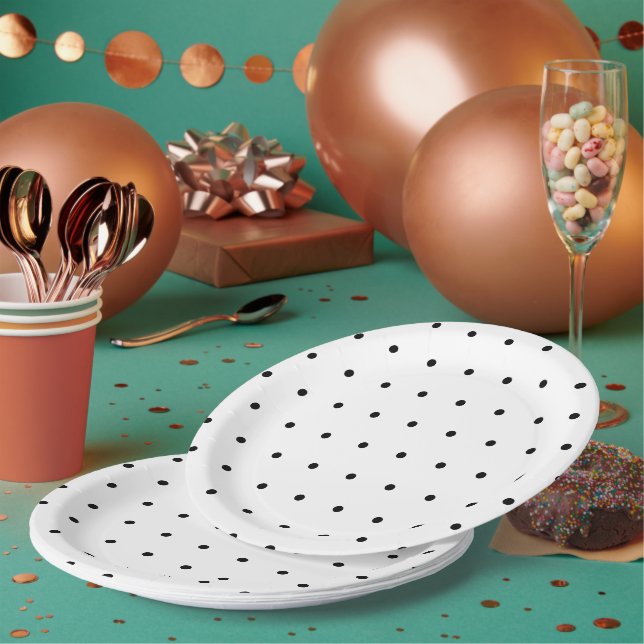 Assiettes En Carton Pois noir blanc classique (Multi)