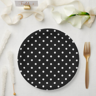 Assiettes En Carton Pois noir et blanc
