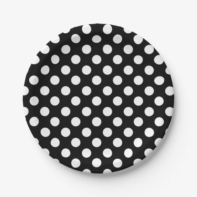 Assiettes En Carton Pois noir et blanc fête d'anniversaire (Devant)