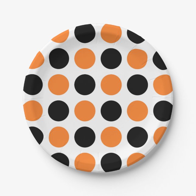 Assiettes En Carton Pois noir et orange (Devant)