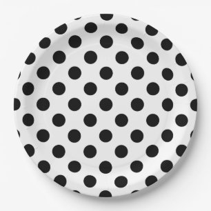 Assiettes En Carton Pois noirs en blanc