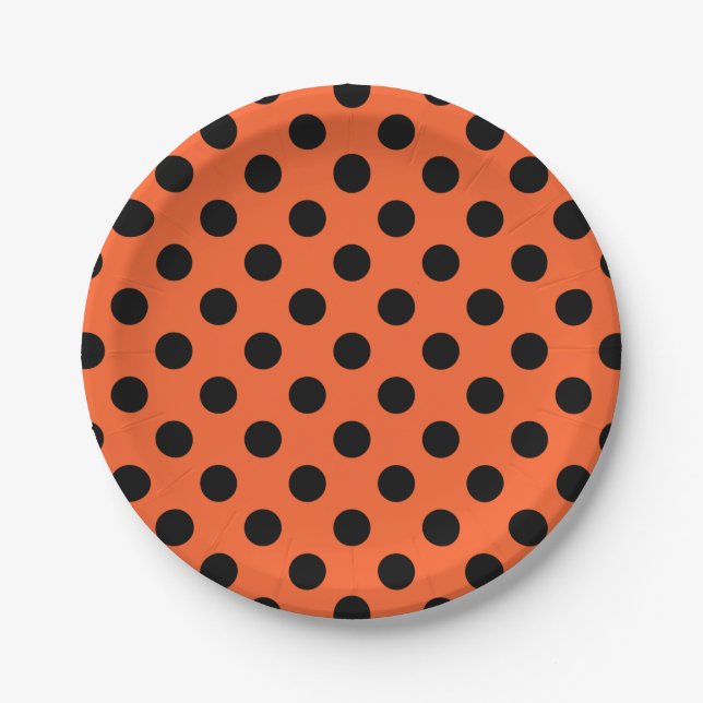 Assiettes En Carton pois noirs en orange (Devant)
