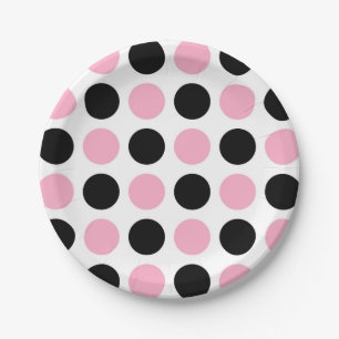Assiettes En Carton Pois noirs et roses