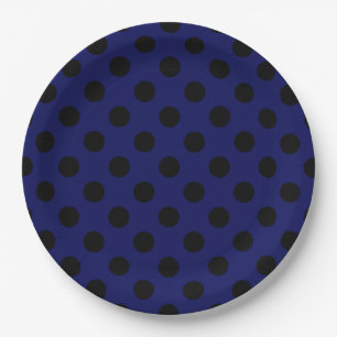 Assiettes En Carton Pois noirs sur bleu marine