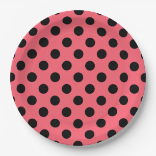 Assiettes En Carton Pois noirs sur corail