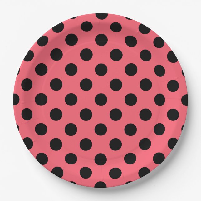 Assiettes En Carton Pois noirs sur corail (Devant)