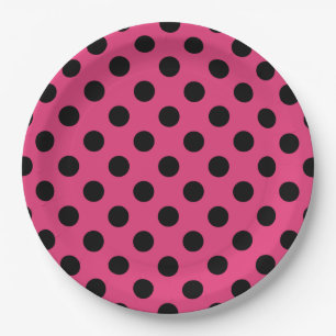 Assiettes En Carton Pois noirs sur fuchsia