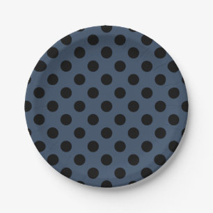 Assiettes En Carton Pois noirs sur gris-bleu