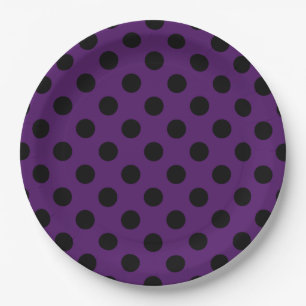 Assiettes En Carton Pois noirs sur prune violette