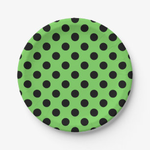 Assiettes En Carton Pois noirs sur vert citron