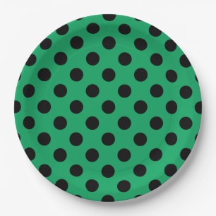 Assiettes En Carton Pois noirs sur vert frais