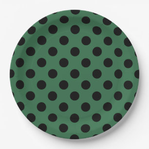 Assiettes En Carton Pois noirs sur vert kelly