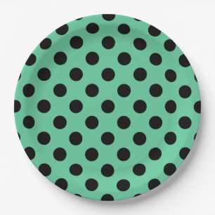Assiettes En Carton Pois noirs sur vert menthe