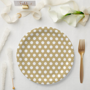Assiettes En Carton Pois or et blanc