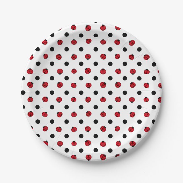 Assiettes En Carton Pois rétro de Ladybugs (Devant)