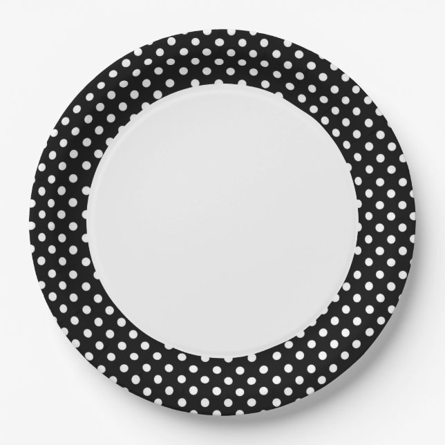 Assiettes En Carton Pois rétro noir et blanc (Devant)