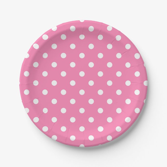 Assiettes En Carton Pois rose et blanc Dot Anniversaire (Devant)