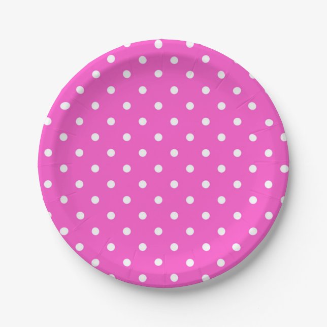 Assiettes En Carton Pois rose et blanc glamour moderne (Devant)