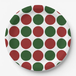 Assiettes En Carton Pois rouges et verts en blanc