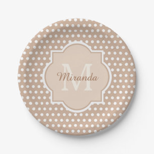 Assiettes En Carton Pois Tan Modernes avec Monogramme et Nom