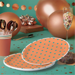 Assiettes En Carton Pois Turquoises blancs orange brûlés